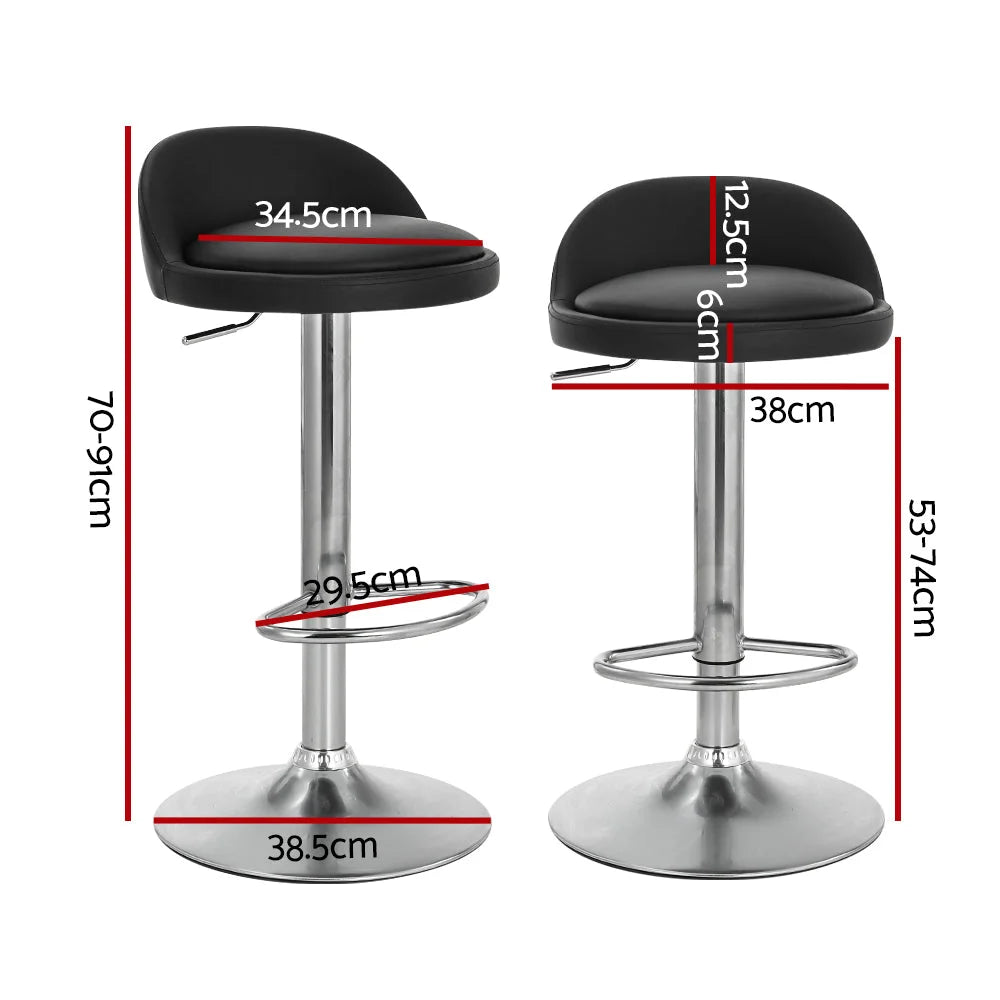 Bar Stools Set of 2 PU Leather Gas Lift - Black