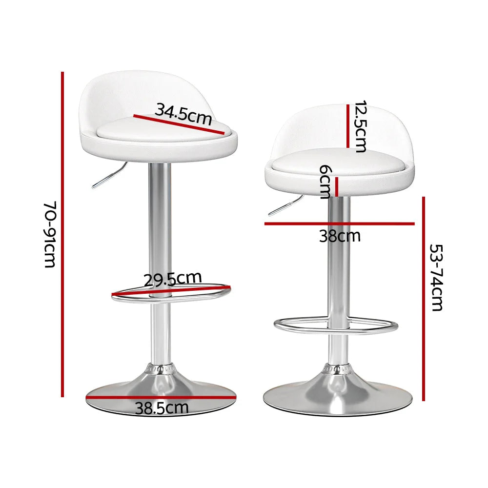 Bar Stools Set of 2 PU Leather Gas Lift - White