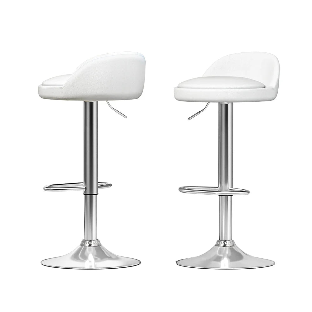 Bar Stools Set of 2 PU Leather Gas Lift - White