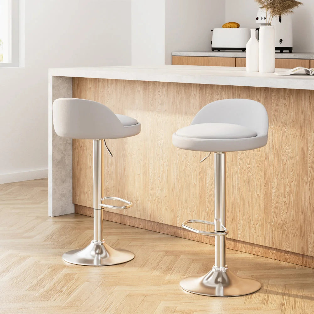 Bar Stools Set of 2 PU Leather Gas Lift - White
