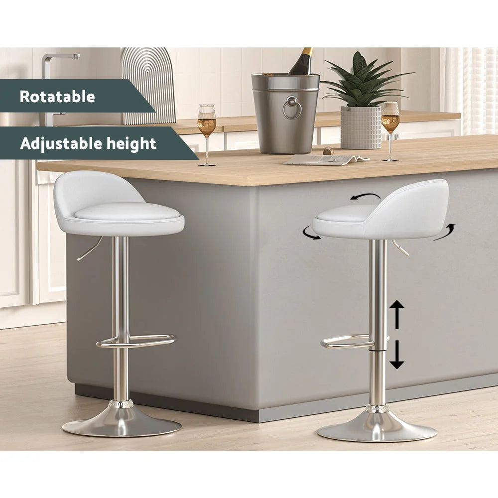 Bar Stools Set of 2 PU Leather Gas Lift - White