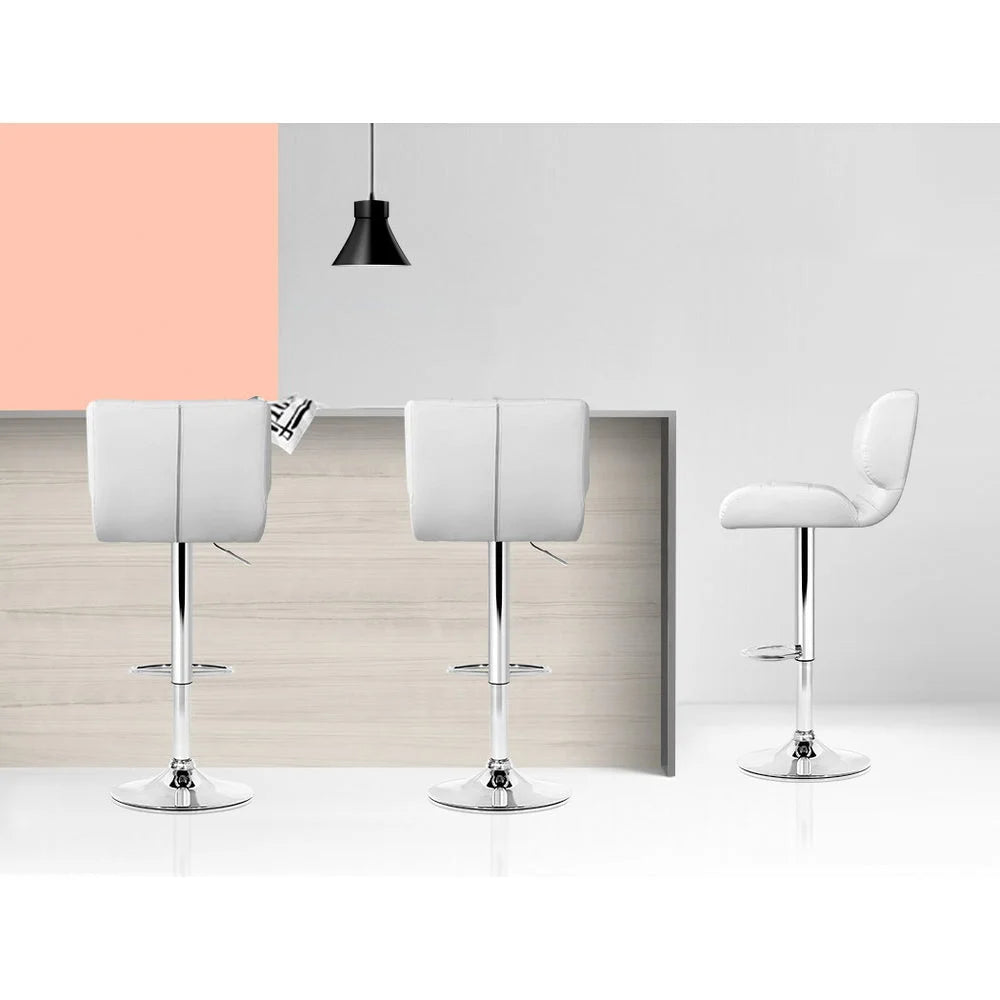 Bar Stools Set of 2 PU Leather Gas Lift - White and Chrome