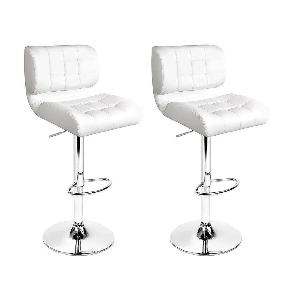 Bar Stools Set of 2 PU Leather Gas Lift - White and Chrome