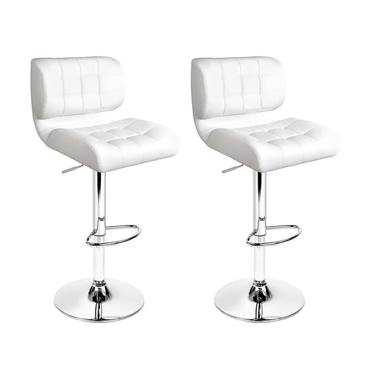 Bar Stools Set of 2 PU Leather Gas Lift - White and Chrome