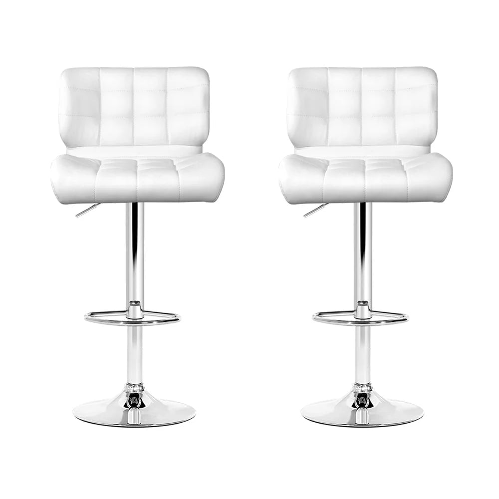 Bar Stools Set of 2 PU Leather Gas Lift - White and Chrome