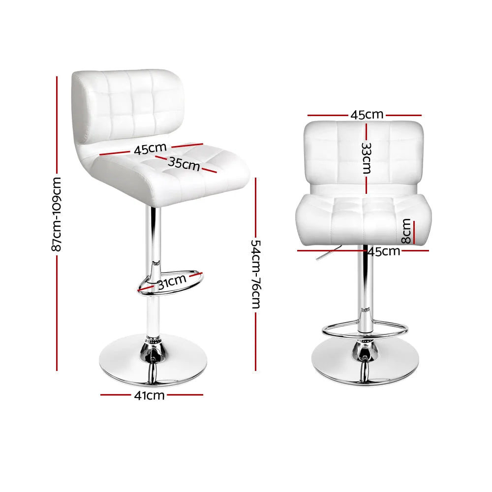 Bar Stools Set of 2 PU Leather Gas Lift - White and Chrome