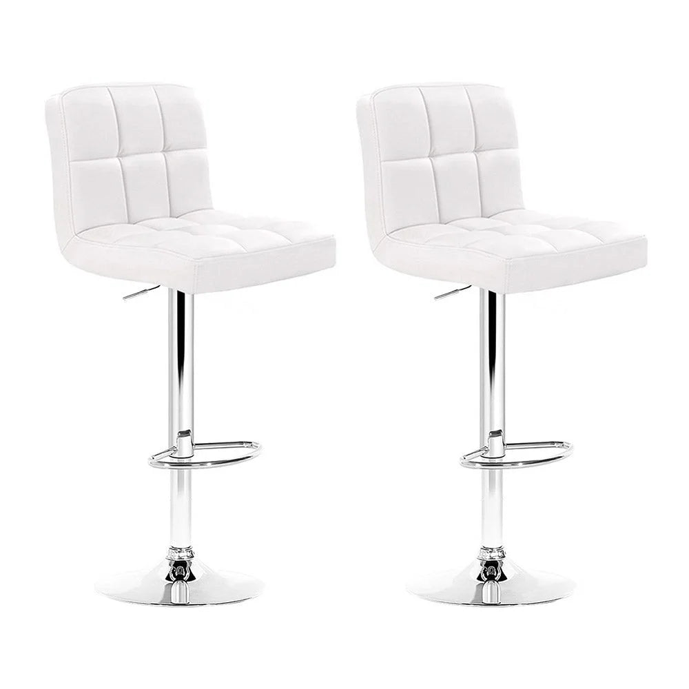 Bar Stools Set of 2 PU Leather Gas Lift - White - Bar