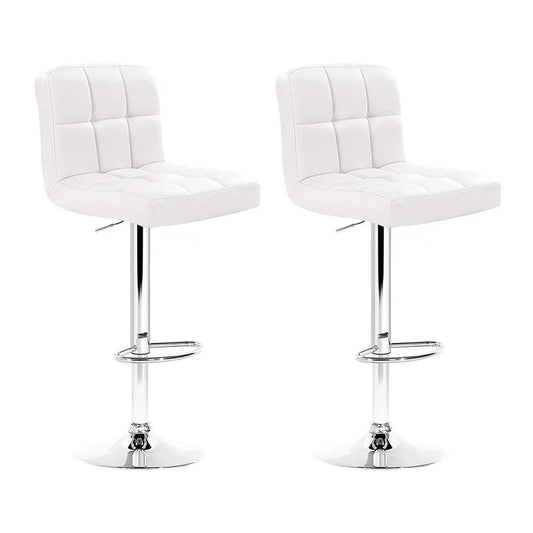 Bar Stools Set of 2 PU Leather Gas Lift - White - Bar