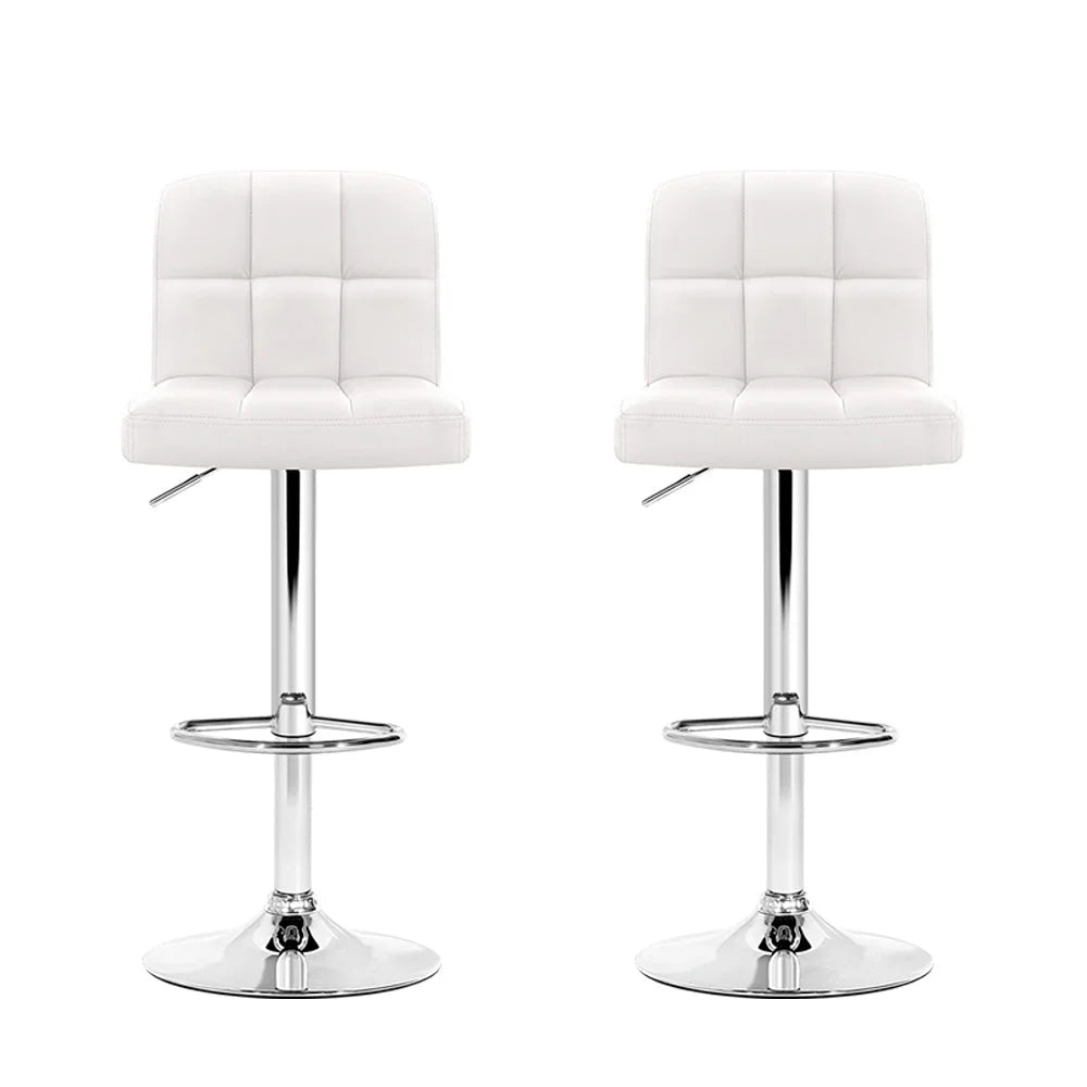 Bar Stools Set of 2 PU Leather Gas Lift - White - Bar