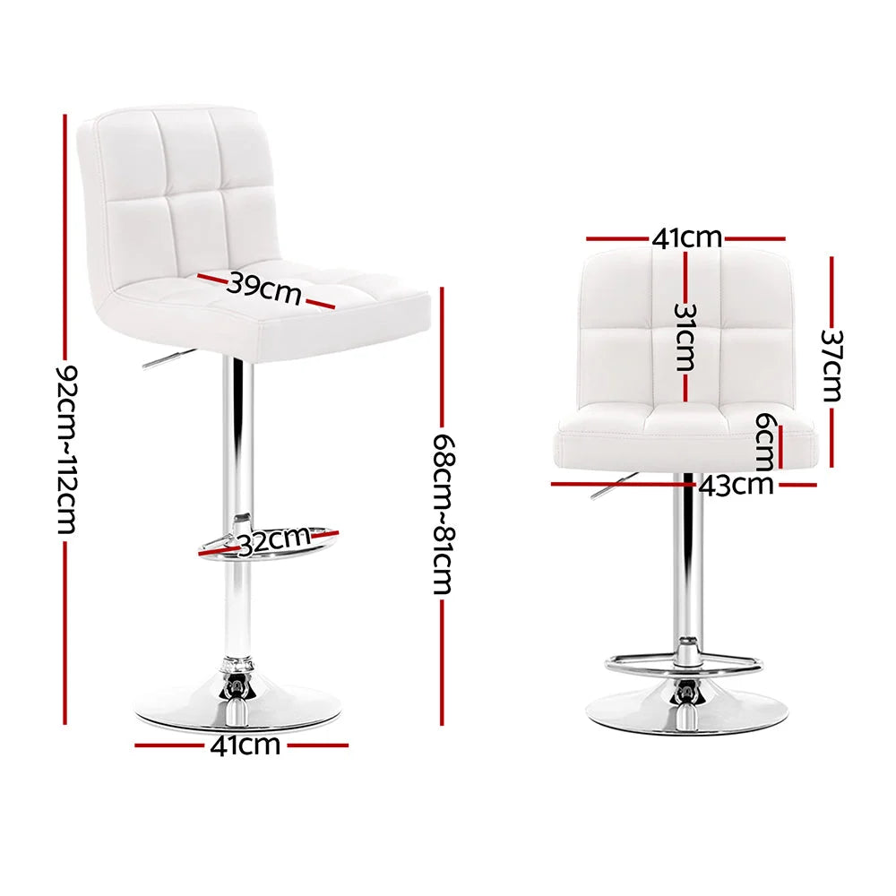Bar Stools Set of 2 PU Leather Gas Lift - White - Bar