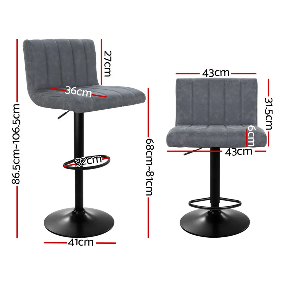 Bar Stools Set 2 Pu with Leather Line Style Grey