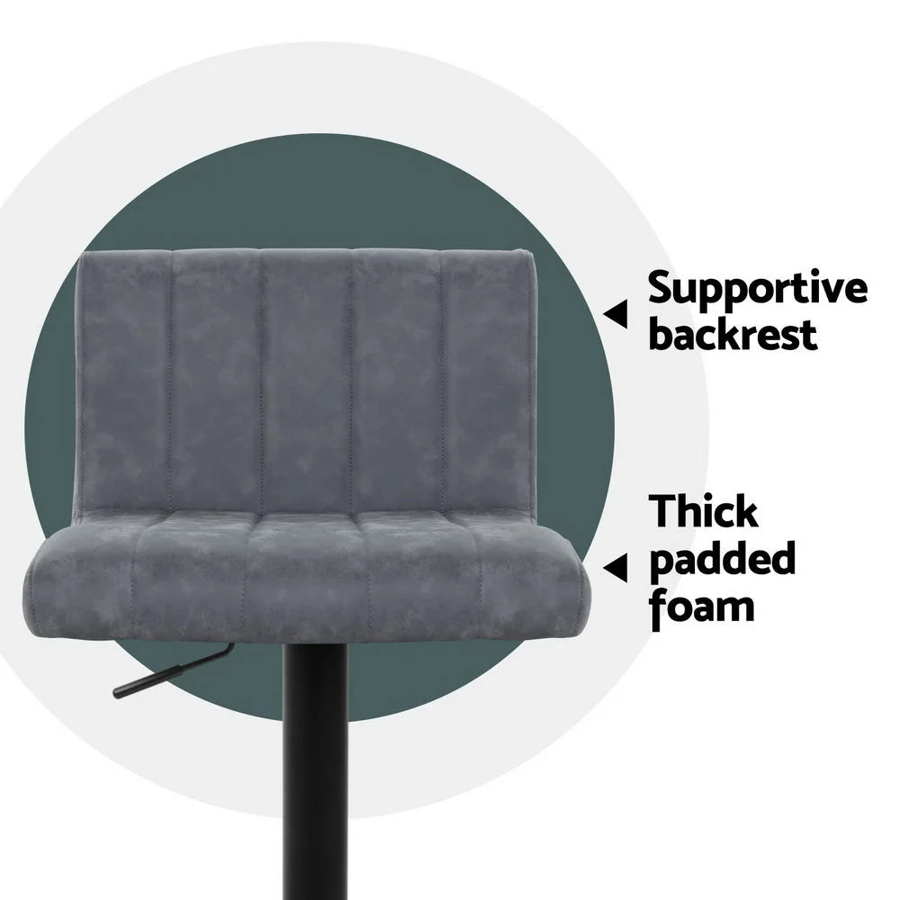 Bar Stools Set 2 Pu Leather Line Style Grey