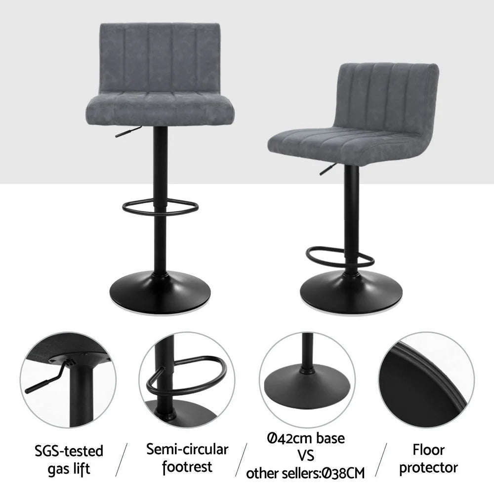 Bar Stools Set 2 Pu Line Grey Leather