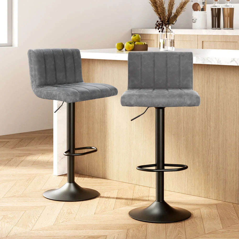 Bar Stools Set of 2 PU Leather Line Style - Grey - Bar