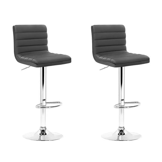 Set of two grey PU leather gas lift swivel bar stools