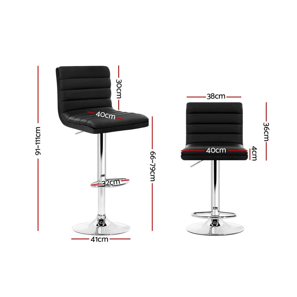 Bar Stools Set of 2 PU Leather Padded Line Style - Black