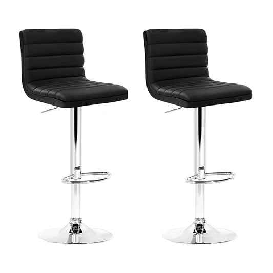 Bar Stools Set of 2 PU Leather Padded Line Style - Black