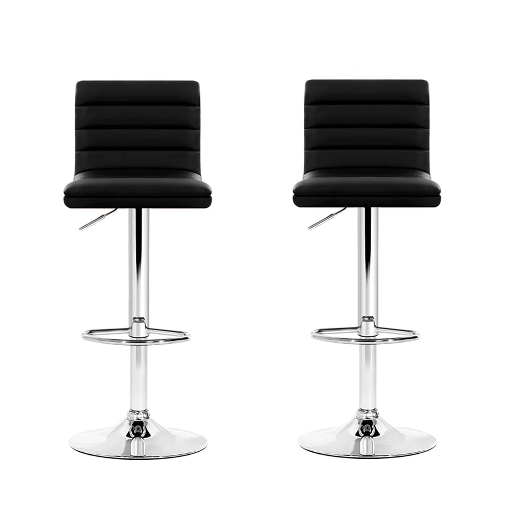 Bar Stools Set of 2 PU Leather Padded Line Style - Black