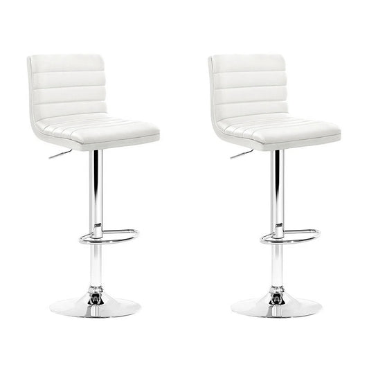 Bar Stools Set of 2 PU Leather Padded Line Style - White