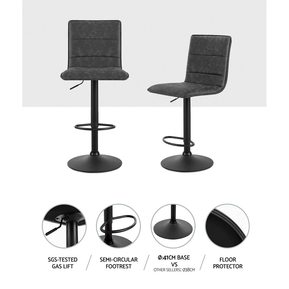 Bar Stools Set of 2 PU Leather Smooth Line Style - Grey