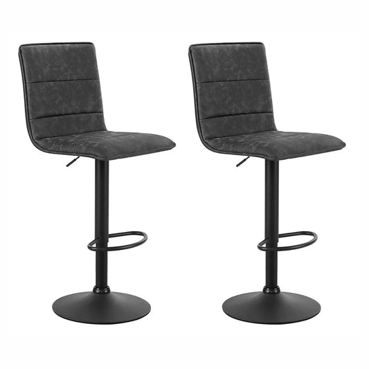 Bar Stools Set of 2 PU Leather Smooth Line Style - Grey