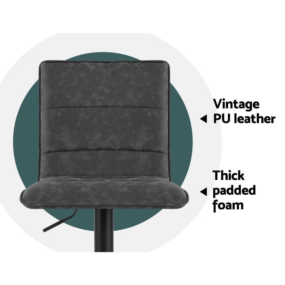 Bar Stools Set of 2 PU Leather Smooth Line Style - Grey