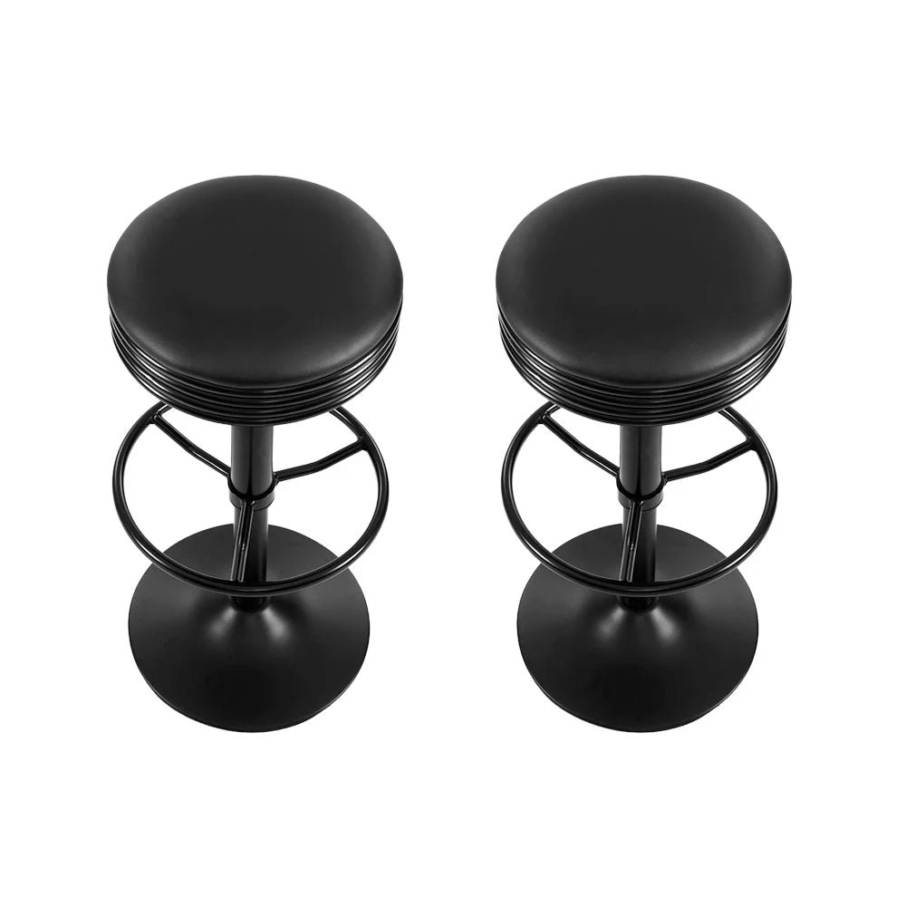 Bar Stools Set of 2 PU Leather Swivel Backless - Black