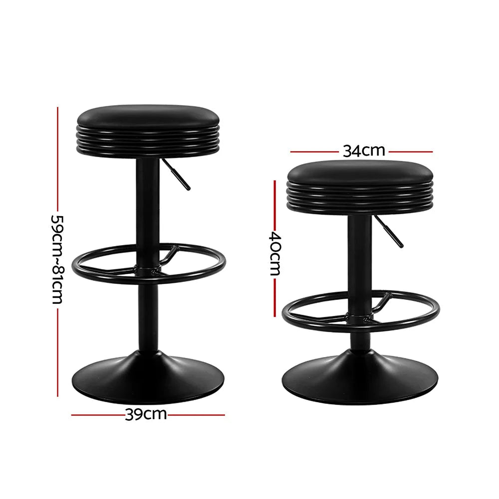 Bar Stools Set of 2 PU Leather Swivel Backless - Black