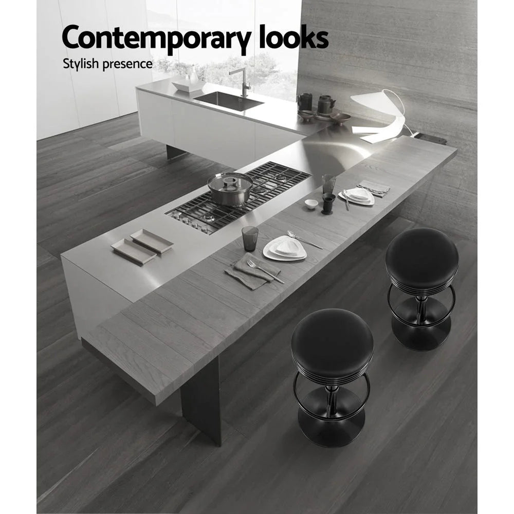 Bar Stools Set of 2 PU Leather Swivel Backless - Black