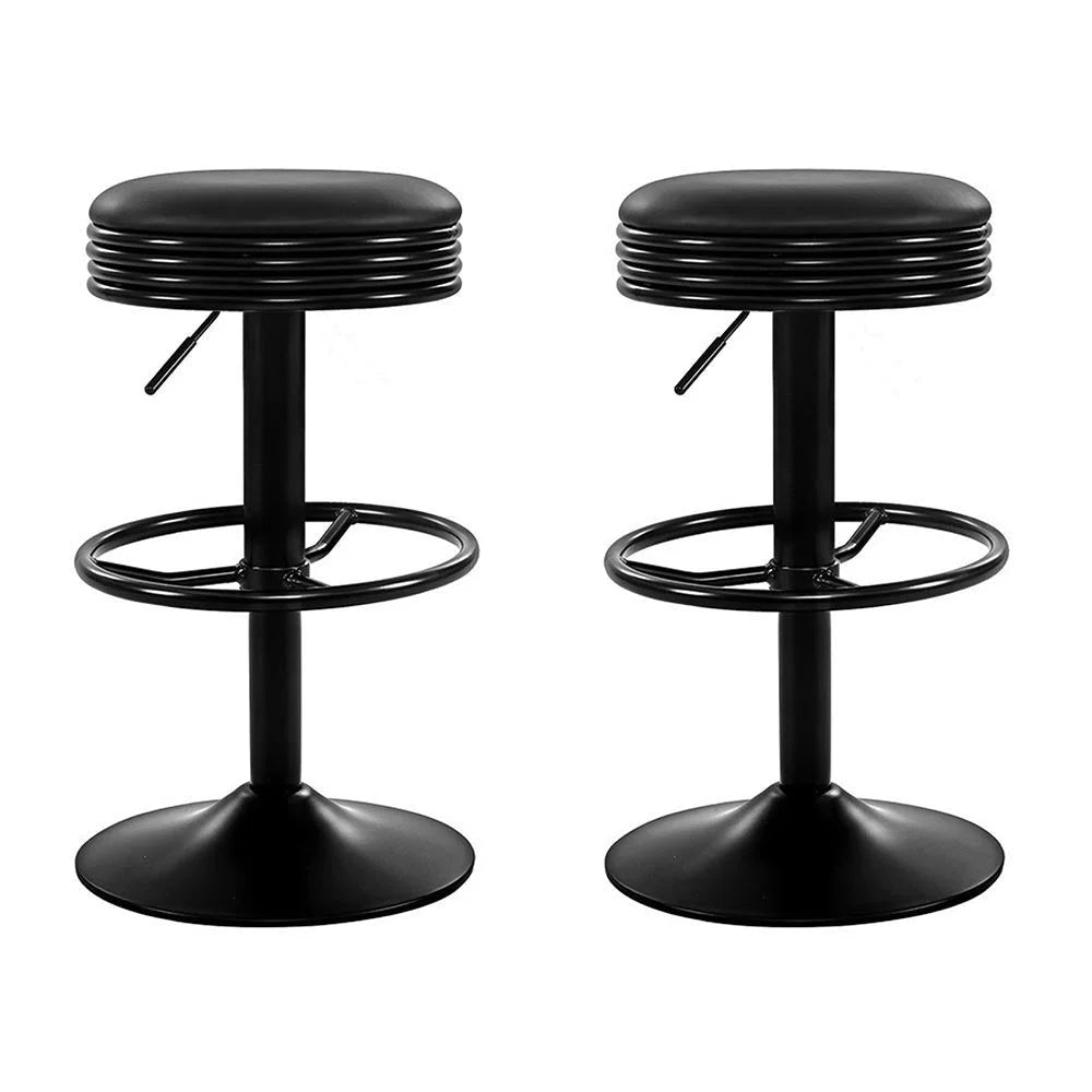 Bar Stools Set of 2 PU Leather Swivel Backless - Black