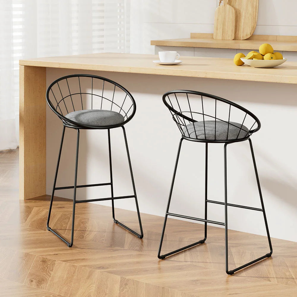 Bar Stools Set of 2 Steel Fabric Grey and Black - Bar