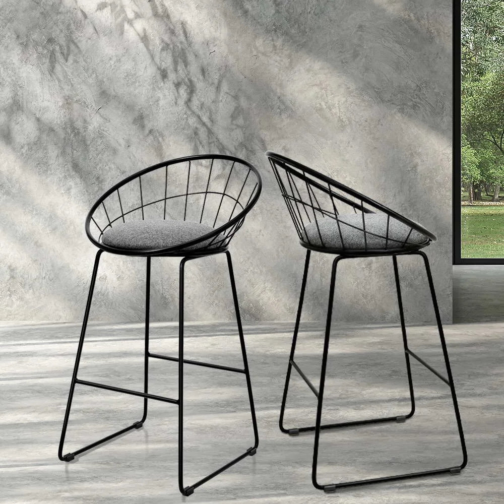 Bar Stools Set of 2 Steel Fabric Grey and Black - Bar