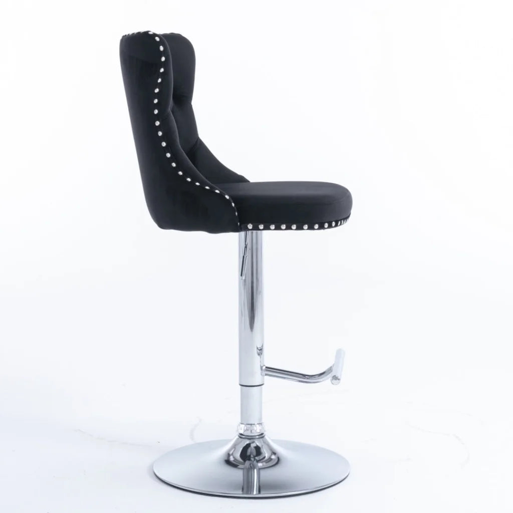 Bar Stools Set of 2 Velvet Stud Adjustable Swivel