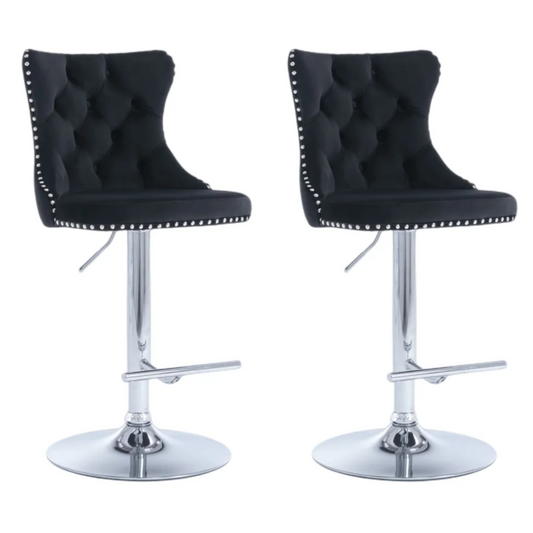Bar Stools Set of 2 Velvet Stud Adjustable Swivel