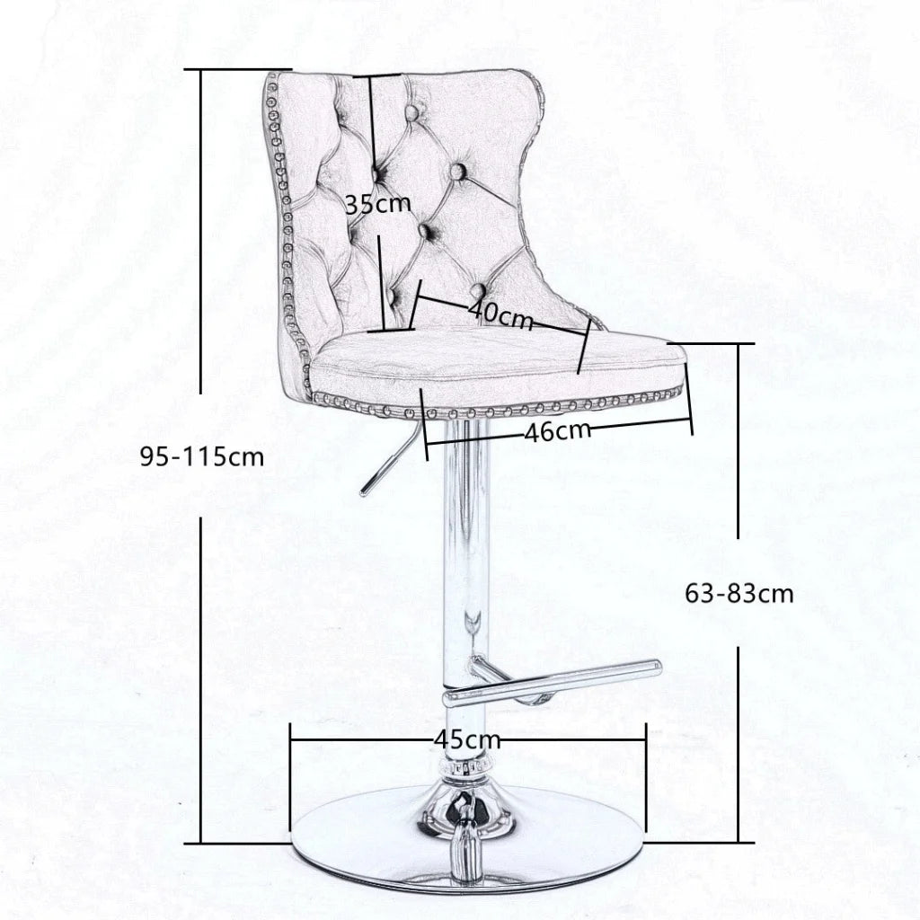 Bar Stools Set of 2 Velvet Stud Adjustable Swivel