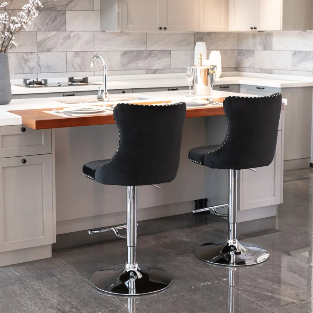 Bar Stools Set of 2 Velvet Stud Adjustable Swivel
