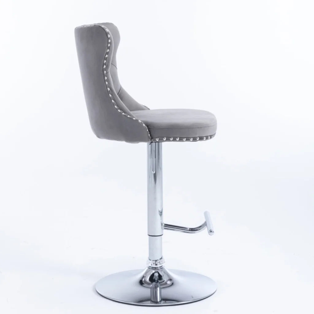 Bar Stools Set of 2 Velvet Stud Adjustable Swivel
