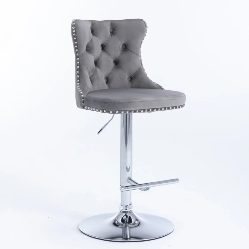 Bar Stools Set of 2 Velvet Stud Adjustable Swivel