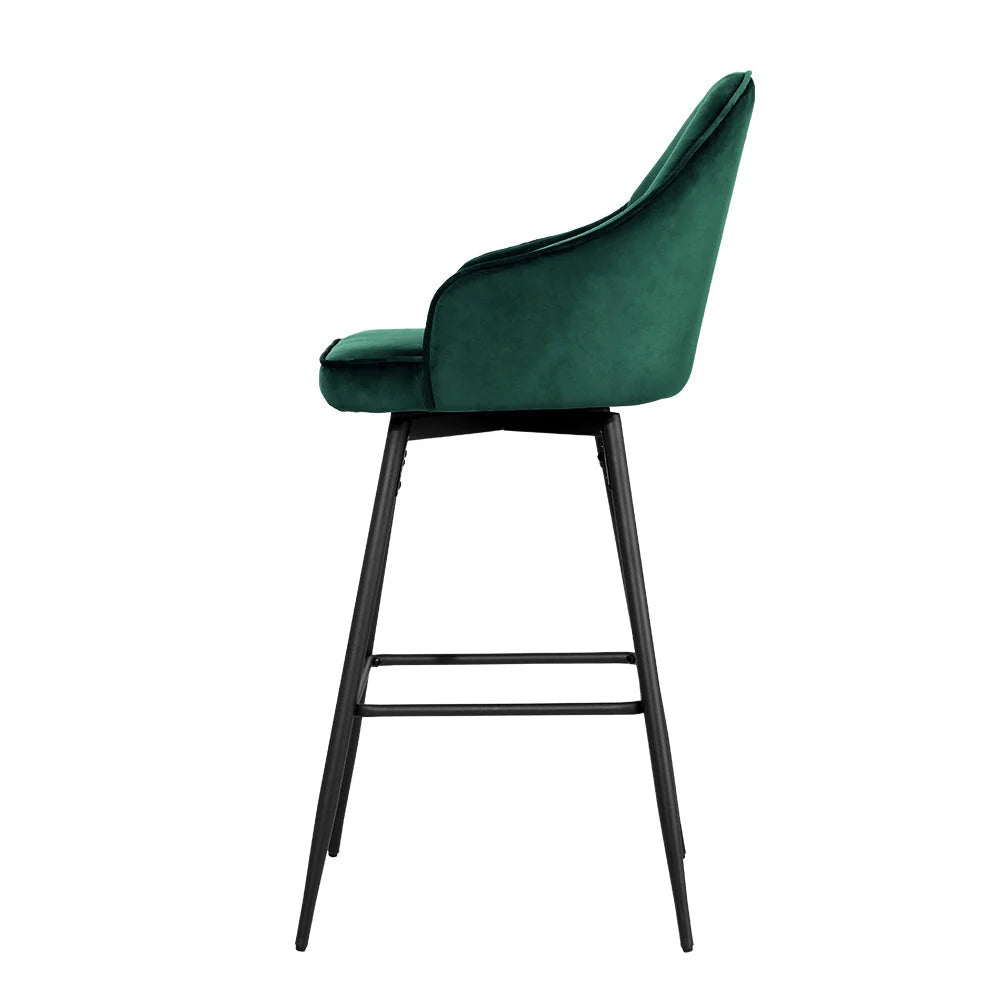 Bar Stools Set of 2 Velvet Swivel Metal Legs - Green