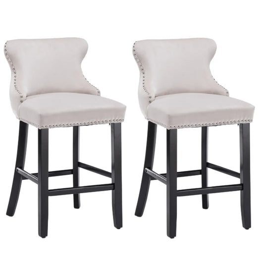 Bar Stools Set of 2 Velvet Upholstered Button Tufted