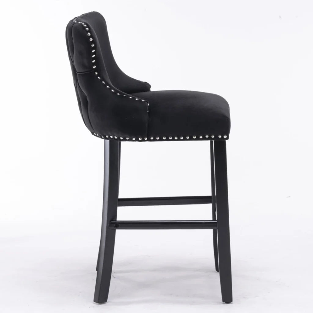 Bar Stools Set of 2 Velvet Upholstered Button Tufted