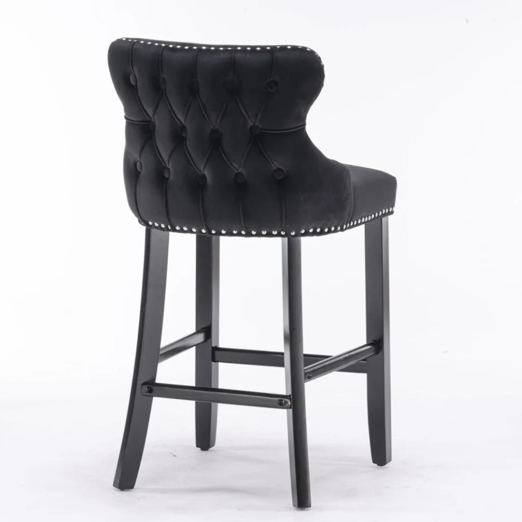 Bar Stools Set of 2 Velvet Upholstered Button Tufted