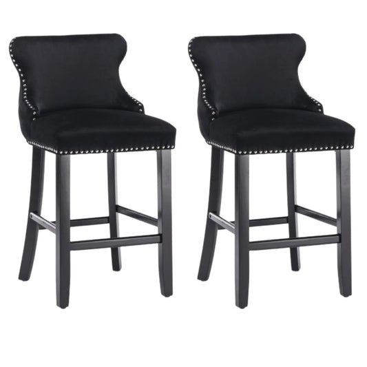 Bar Stools Set of 2 Velvet Upholstered Button Tufted
