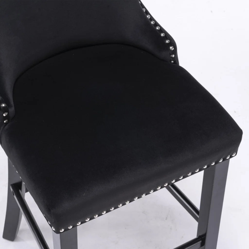Bar Stools Set of 2 Velvet Upholstered Button Tufted
