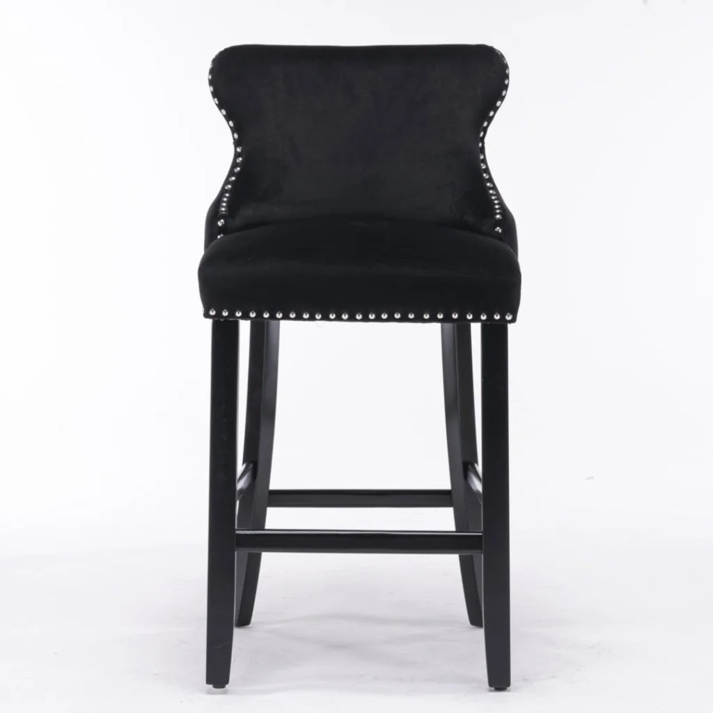 Bar Stools Set of 2 Velvet Upholstered Button Tufted