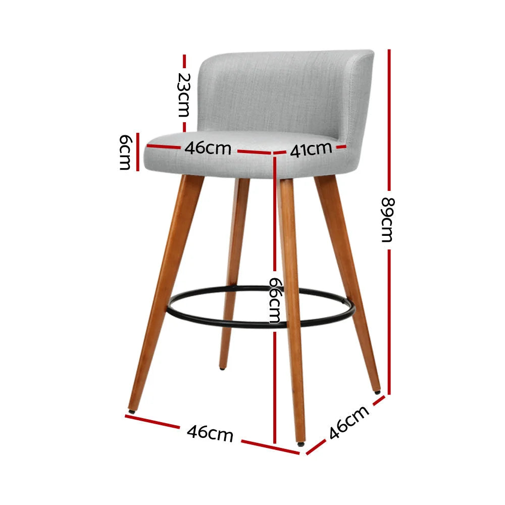 Bar Stools Set of 2 Wooden Fabric Circular Footrest - Light