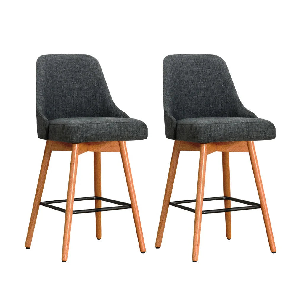 Bar Stools Set of 2 Wooden Fabric Square Footrest