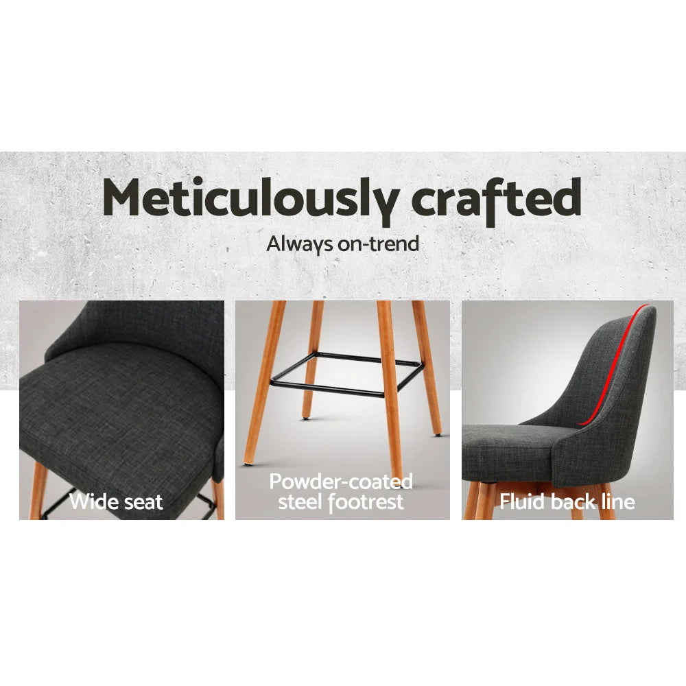 Bar Stools Set of 2 Wooden Fabric Square Footrest