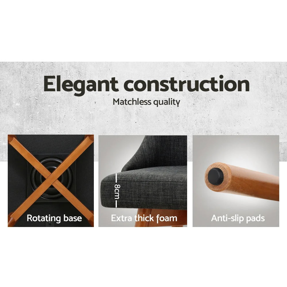 Bar Stools Set of 2 Wooden Fabric Square Footrest