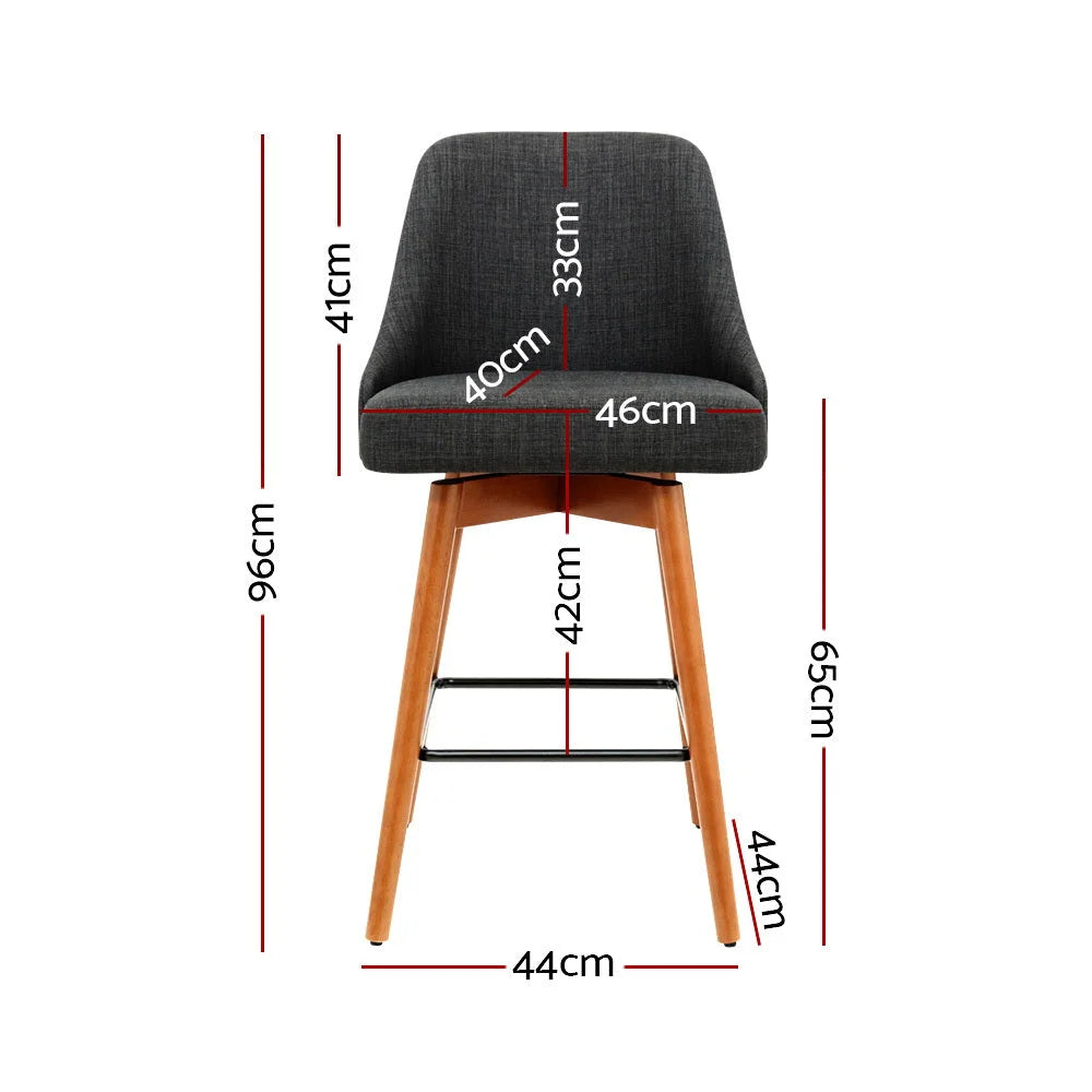 Bar Stools Set of 2 Wooden Fabric Square Footrest